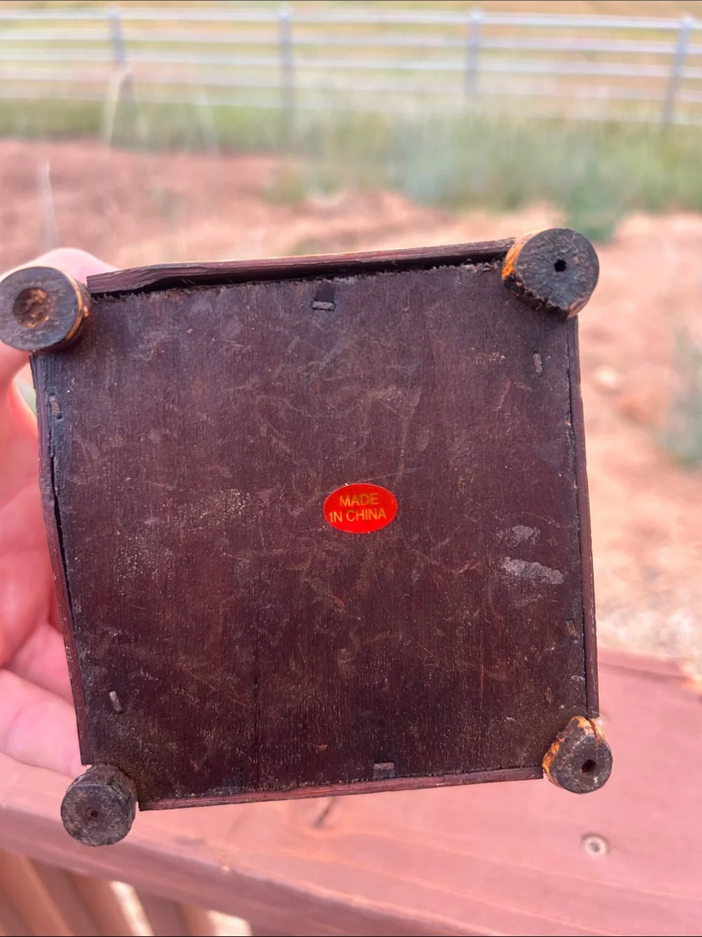 Vintage Bamboo Wood Trinket Box with Copper and Silver-Tone Accents.